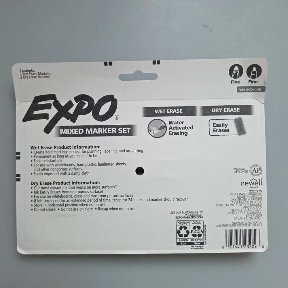 Expo 4ct Fine Mixed 2 Dry / 2 Wet Erase‎ Marker Assorted Green, NEW